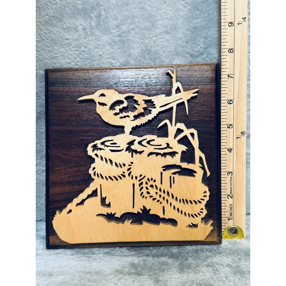 Handmade Scroll Saw Wood Art Bird Dock Pilings Nautical Silhouette 7.5